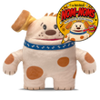 Load image into Gallery viewer, Plush toy with a blue collar and brown spots, featuring the 'NOM-NOMS' logo.
